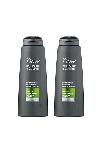 Dove Pack of 2 X Men Care 2 in 1 Men Fresh Clean Shampoo, fortifying, anti-dandruff, 400ml