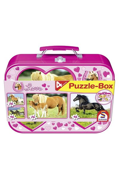 Schmidt Schmidt Puzzle - Horses, 2x26 + 2x48 pieces, metal box