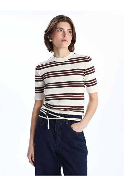 LC Waikiki Lcw Vision Brown Crew Neck Striped Women's Knitwear Sweater
