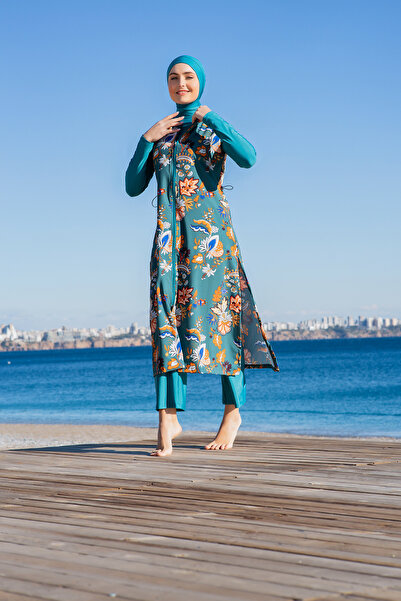 Ruko Maio RUKOMAYO YEŞİL DESENLİ YELEKLİ 3'LÜ TAKIM LYCRA PARAŞÜT ( SU İTİCİ VE ÇABUK KURUYAN ) KUMAŞ TESETT