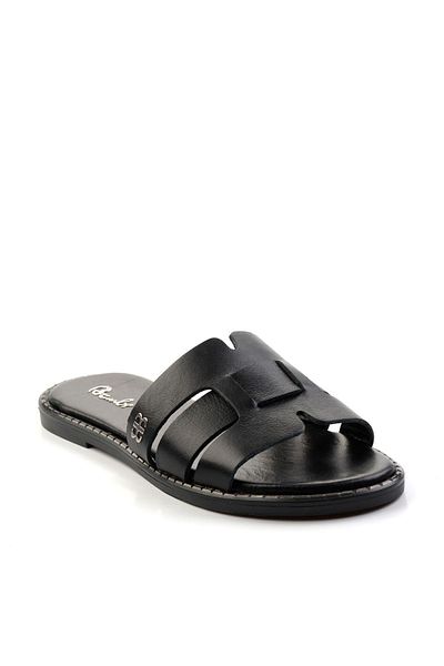 Bambi Black Leather Women's Slippers K04073101903