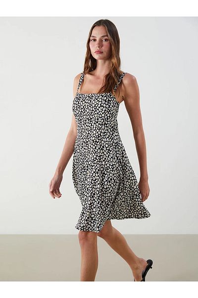LC Waikiki Lcw Vision U-Neck Floral Strap Waist Mini Dress
