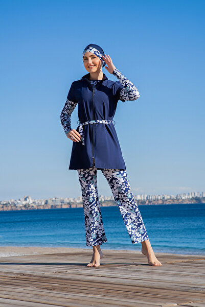 Ruko Maio RUKOMAYO LACİVERT DESENLİ YARIM KOL YELEKLİ MODEL 3'LÜ TAKIM LYCRA ...