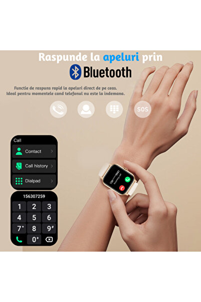 Lommad ® Smartwatch Women, 1.85” Full HD, Bluetooth, Health Monitoring, Sleep, Beige, Water Resistant