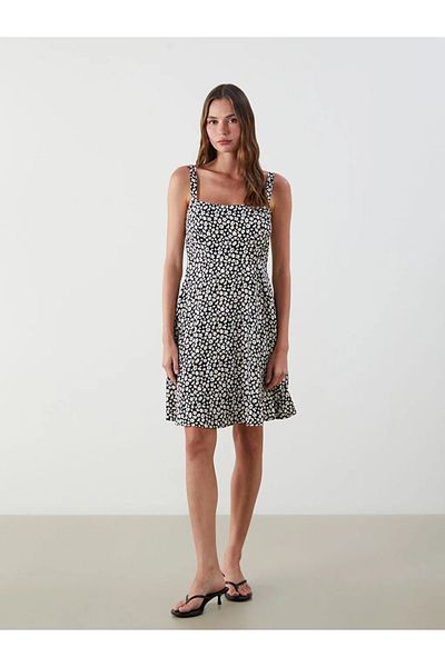 LC Waikiki Lcw Vision U-Neck Floral Strap Waist Mini Dress