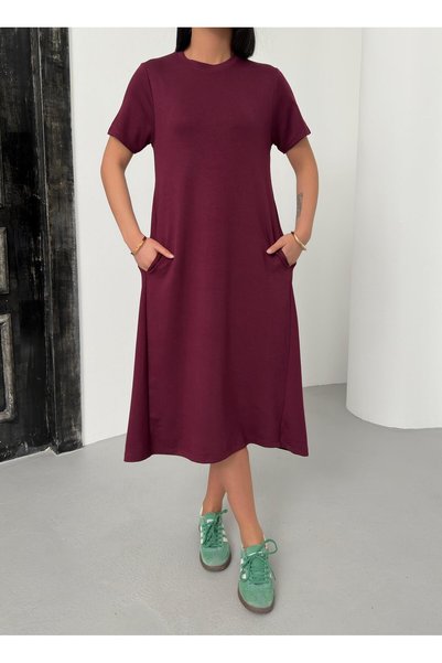Butik Serdivan Short Sleeve Basic Modal Fabric Women's Long Dress Trend New Season