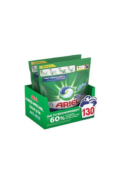 Ariel Detergent de rufe automat Ariel All in One PODS Mountain Spring, 2x65 buc, 130 spalari
