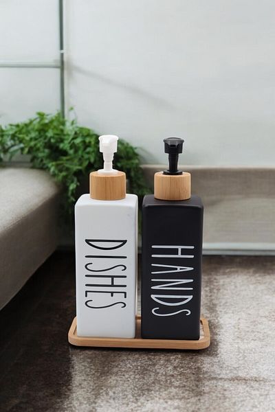 LUMİNA Premium Glass Liquid Soap Dispenser Set – 2 Pcs |   Bamboo Base |   500ml |   Aesthetic & Functional- 3 Pieces