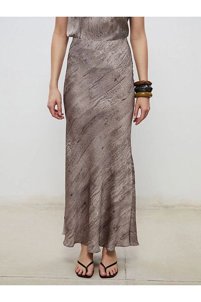 LC Waikiki Soulife Beige Loose Fit Textured Satin Skirt
