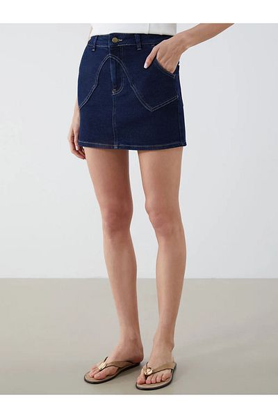 LC Waikiki Natuvera Navy Blue Standard Fit Mini Jean Skirt