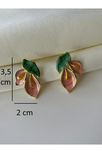 Nilsu Jewellery Accessory Gold Detailed Colorful Flower Leaf Model Women's Earrings