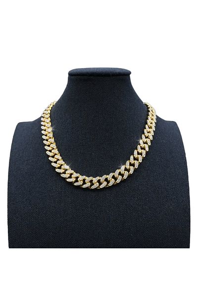 THO Cuban Gold Iced Out Necklace, unisex model, made of stainless steel, 50cm necklace