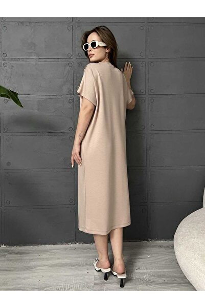 Butik Merrline γυναικείο φόρεμα με χρυσό κουμπί με μανίκια νυχτερίδα Premium κορυφαίας ποιότητας Modal New Trend