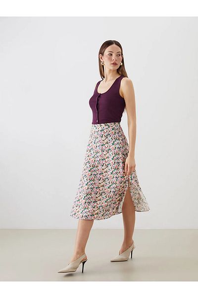 LC Waikiki Lcwaikiki Classic Mixed Elastic Waist Slit Floral Skirt