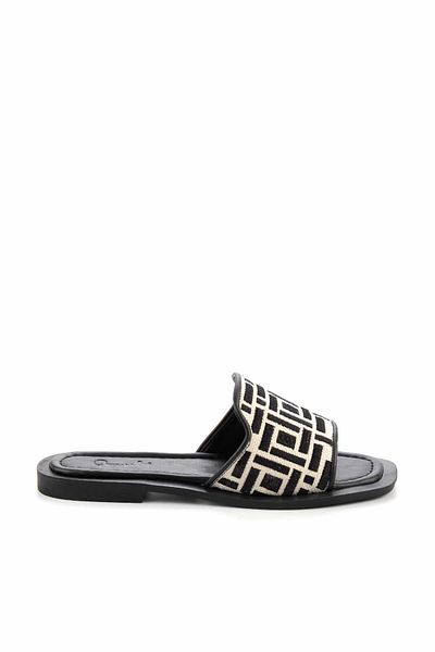 Bambi Beige Black Straw Women's Slippers K04826052528