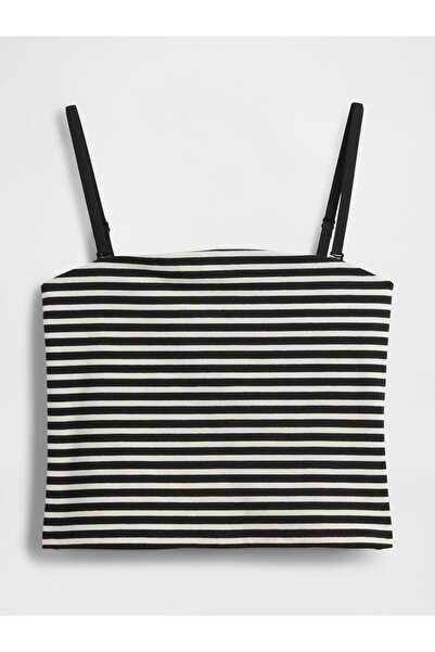 GAP Kadın Siyah Beyaz Çizgili CloseKnit Crop Üst