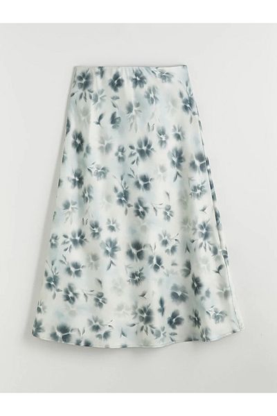 LC Waikiki Lcwaikiki Classic Mixed Elastic Waist Floral A-Line Satin Skirt