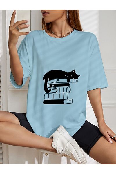 EFFRENATU Hıla Fashion Unisex Cat Print T-Shirt, Plus Size