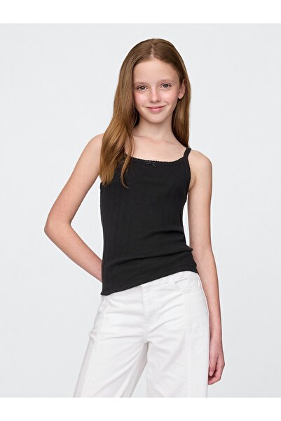 GAP Kız Çocuk Siyah Pointelle Fitilli Cami Bluz