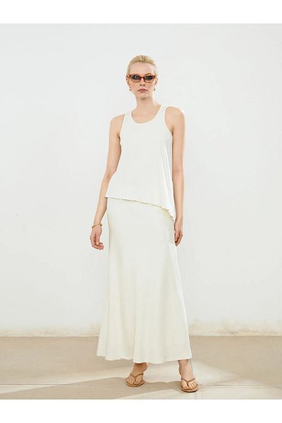 LC Waikiki Soulife Ecru Textured Skirt with Elastic Waist