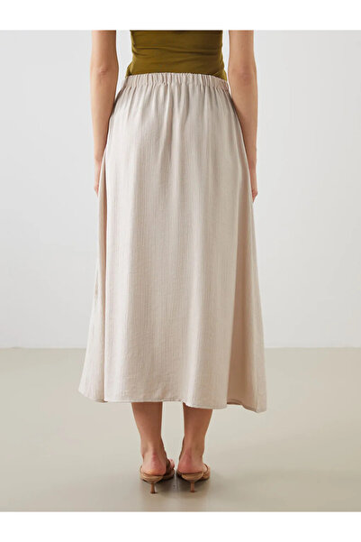 LC Waikiki LCWAIKIKI Classic Bej Beli Lastikli Dokulu Pileli Etek