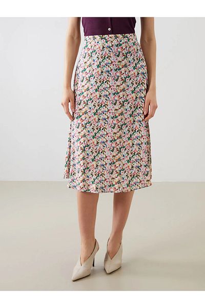 LC Waikiki Lcwaikiki Classic Mixed Elastic Waist Slit Floral Skirt