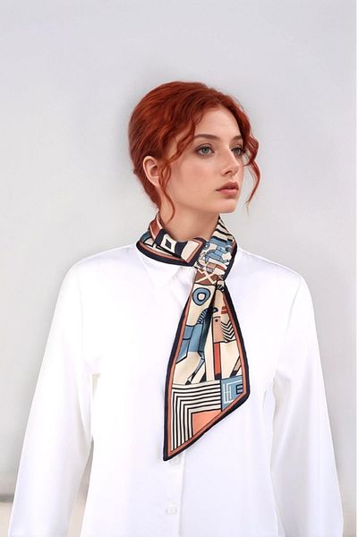 Walkenzo Geometric Horse Patterned Modern Design Women's Tie Scarf