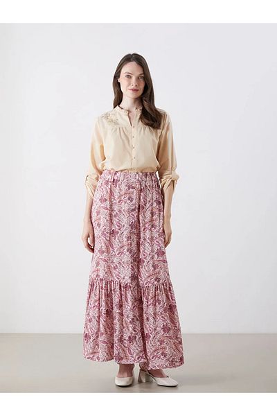 LC Waikiki LCW Grace Pink με ελαστική μέση με πλισέ φούστα