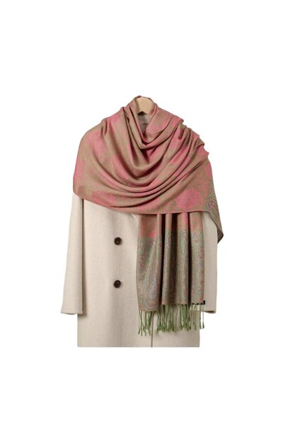 The Casius. Eșarfă subțire pentru femei confecționată din materiale premium, bordură cu franjuri, culoare verde și roz, model Casius.