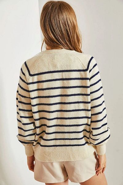 Get Crazy Women's Fisherman Button Collar Striped Knitwear Sweater