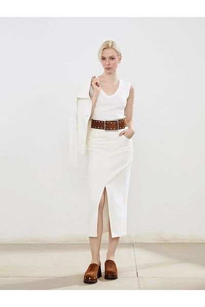 LC Waikiki Soulife White Loose Fit Slit Jean Skirt