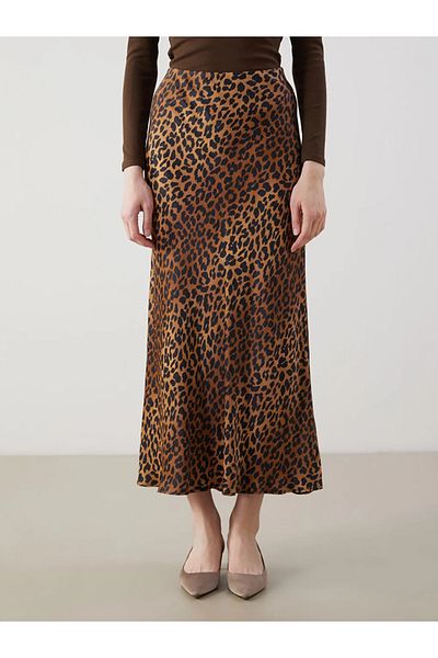 LC Waikiki Lcw Modest Brown Leopard Patterned Satin Women's Skirt