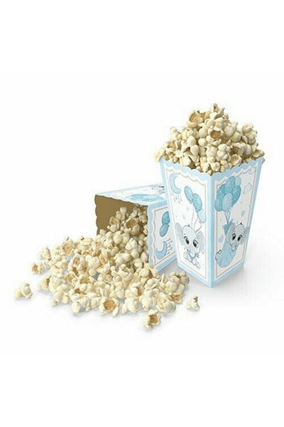 Mielibon 8-Piece Baby Elephant Themed Blue Corn Box Popcorn Box Party Set