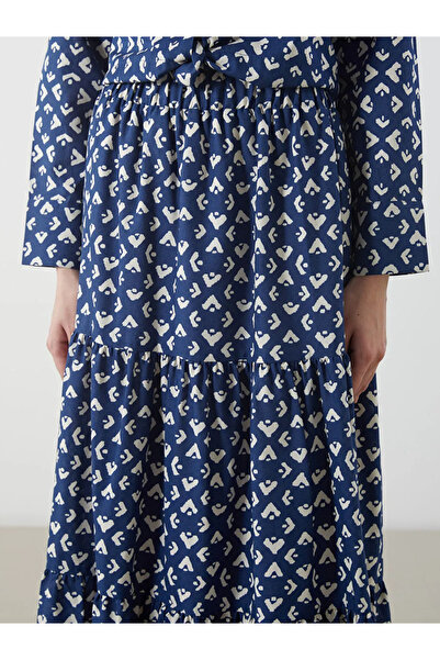 LC Waikiki Lcw Modest Indigo Patterned Katkat Skirt with Elastic Waist