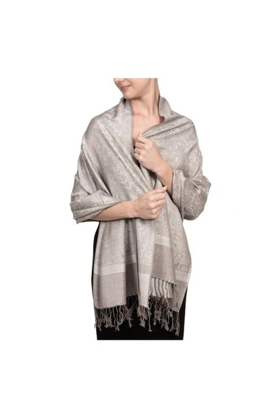 The Casius. Eșarfă subțire de damă cu bordură cu franjuri, gri, The Casius