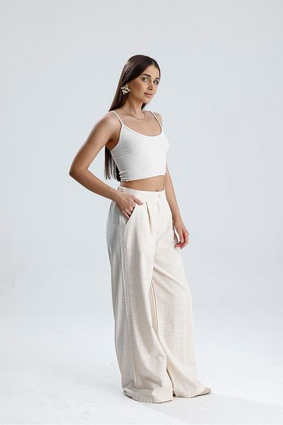 VAPUR TEKSTİL Linen Trousers with Elastic Waist and Side Pockets