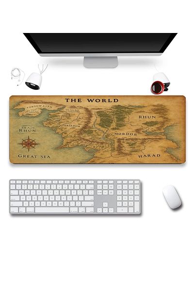 SonicTouch لوحة ماوس للوحة المفاتيح مقاومة للسوائل بدون خياطة من العصور الوسطى World Brown Gamer Player مقاس 32 × 70 سم