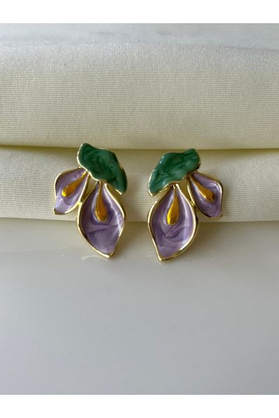 Nilsu Jewellery Accessory Gold Detailed Colorful Flower Leaf Model Women's Earrings
