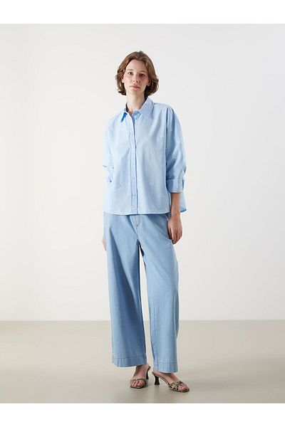 LC Waikiki Lcwaikiki Classic Bow Embroidered Oversize Poplin Women's Shirt