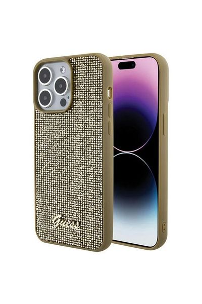 Guess Square Mirror Script Logo Case Iphone 15 Pro Max Gold