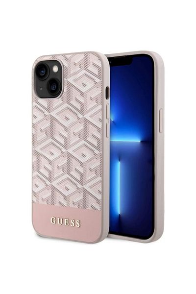 Guess Gcube Stripes Magsafe Iphone 14 Case Pink