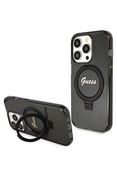Guess Case Ring Stand Glitter Magsafe Iphone 15 Pro Black