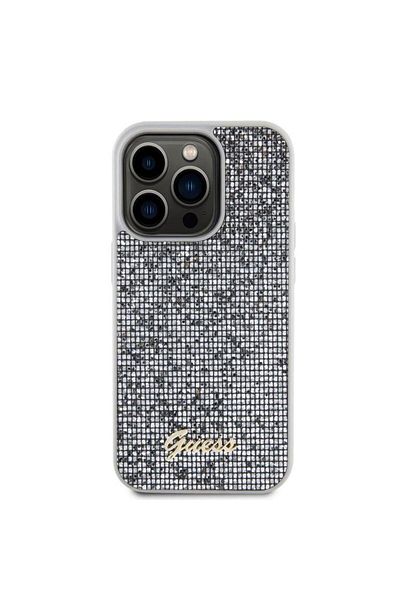 Guess Square Mirror Script Logo Case iPhone 15 Pro Silver