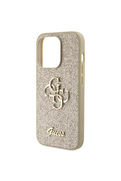 Guess Case Fixed Glitter 4g Metal Logo Iphone 15 Pro Gold