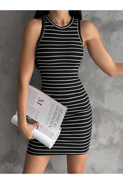 Butik Rochie Merrline pentru femei, cu guler Halter, de calitate premium, în dungi
