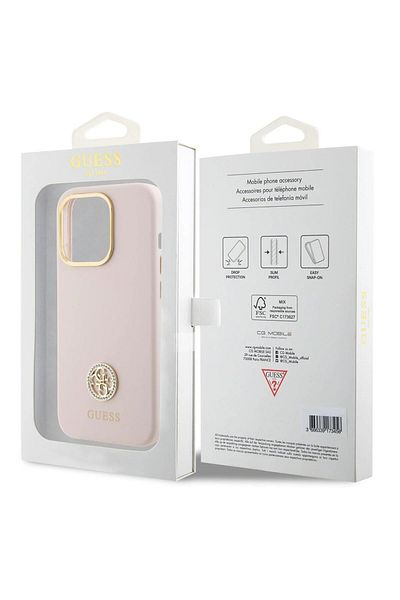 Guess Case Liquid Silicone 4g Strass Metal Logo Iphone 15 Pro Pink
