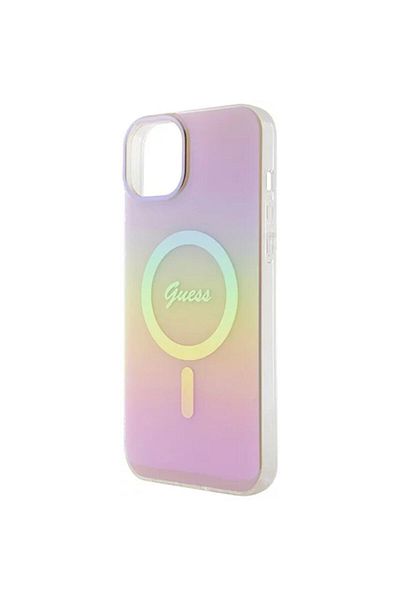 Guess Case Iridescent Script Magsafe Iphone 15 Pink