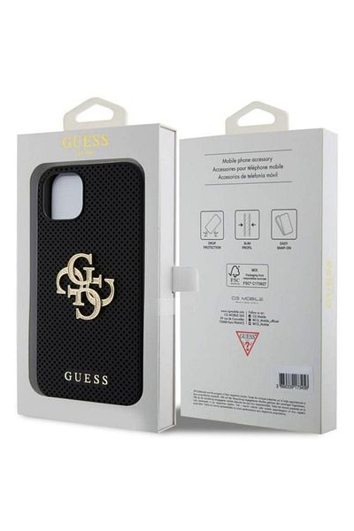 Guess Case Perforated 4g Glitter Metal Logo Iphone 15 Black