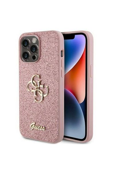 Guess Case Fixed Glitter 4g Metal Logo Iphone 15 Pro Max Pink