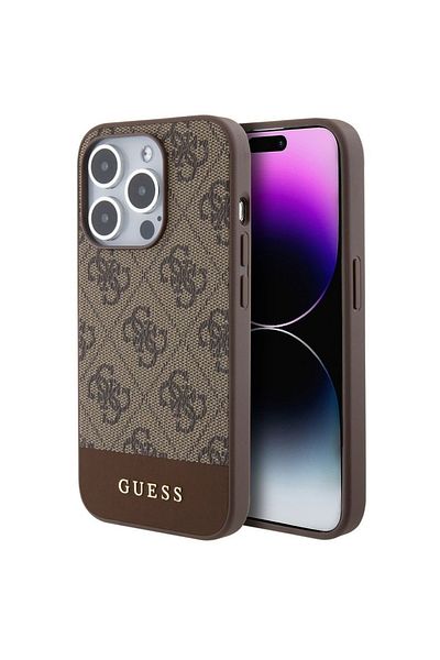 Guess Case 4g Stripe Logo Magsafe Iphone 15 Pro Brown